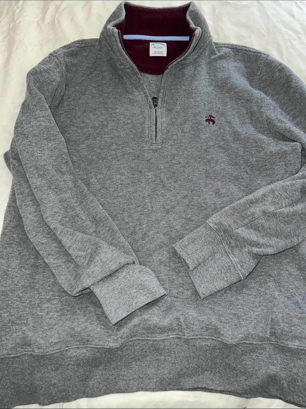 Brooks Brothers Gray Quarter-Zip Sweater with Burgundy Trim